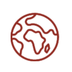 Brown outlined globe icon with Africa and Europe, simple world map symbol on white background