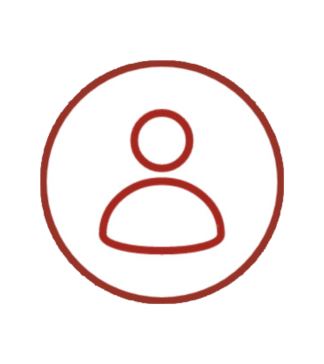 Red outline user profile icon in circular frame, simple account avatar symbol