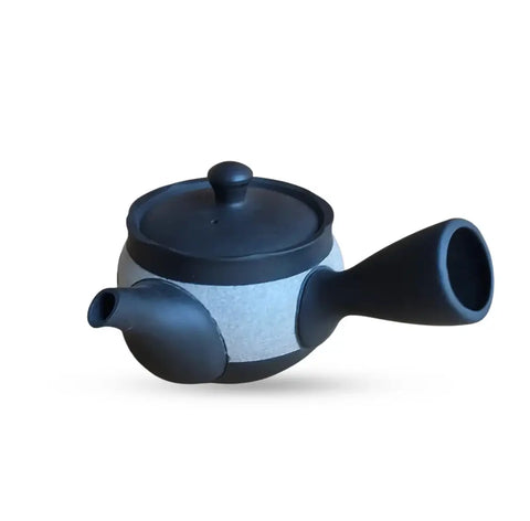 360° Filter Obi-Ami Kyusu Black - White Cut- Handcrafted - Two Clay- From Maru-gata(Round).