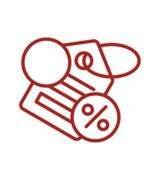 Red discount voucher and percentage icon on black background