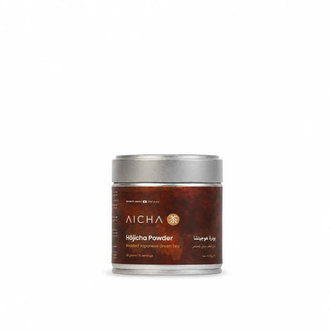 Hōjicha Powder – Roasted Japanese Green Tea tin canister for smooth, aromatic hojicha latte