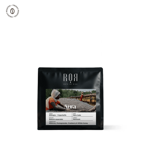 Ethiopia Aura Specialty Coffee package with vivid design showcasing origins and flavors, highlighting Ethiopian coffee heritage.