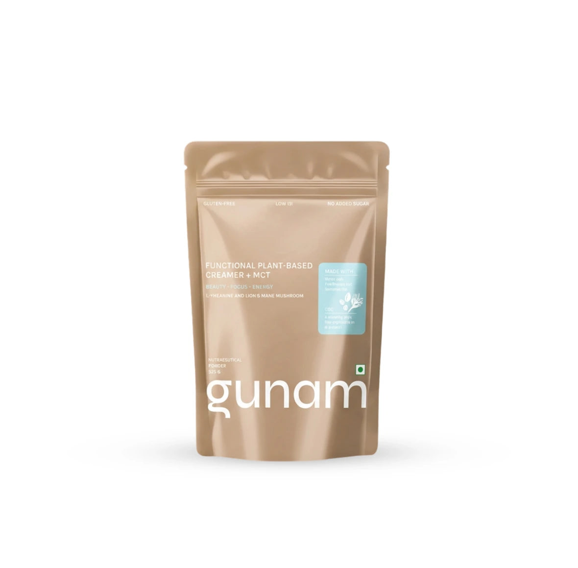 Gunam Functional Plant-Based Creamer + MCT 225g Bag- dairy-free powdered coffee and matcha creamer with coconut MCT, Lion's Mane mushroom and plant protein.