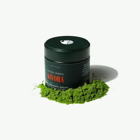 A tin of Rare Ceremonial Matcha - Kiyora UJIHIKARI Limited Edition, 30g, with a vibrant green matcha powder visible. — view 5