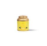 OH CHA Lemongrass Ginger loose leaf herbal tea in premium gold tin with natural lemongrass leaves.