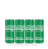 Four green Frio Lumii Zero Calorie Energy Drink cans arranged in a row on a white background.