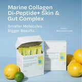 Gunam Marine Collagen Di-Peptide Skin & Gut Complex Blue Lemon-Lime 15 sachets with Japanese Wellnex marine collagen.
