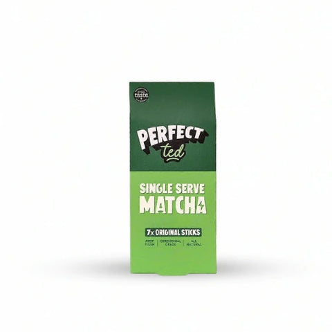 PerfectTed Single Serve Matcha Sticks box with 7 ceremonial grade matcha sticks