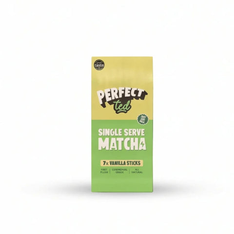 PerfectTed Vanilla Matcha Sticks box with 7 single-serve ceremonial grade matcha sachets