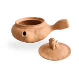 The Yokkaichi Imperial Shishi Kyusu-Handmade- Sculpted Shishi guardian lion lid -Natural unglazed clay-Integrated ceramic strainer for loose-leaf tea.