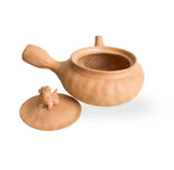 The Yokkaichi Imperial Shishi Kyusu-Handmade- Sculpted Shishi guardian lion lid -Natural unglazed clay-Integrated ceramic strainer for loose-leaf tea.