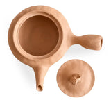 The Yokkaichi Imperial Shishi Kyusu-Handmade- Sculpted Shishi guardian lion lid -Natural unglazed clay-Integrated ceramic strainer for loose-leaf tea.
