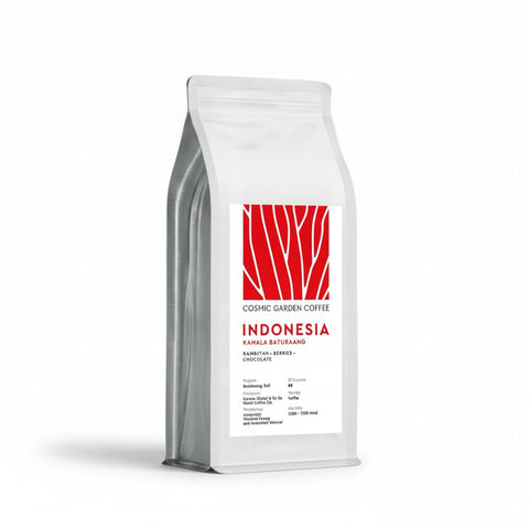 Cosmic Garden Coffee Indonesia Kamala Batukaang specialty coffee pouch with fruity, caramel and sweet tasting notes