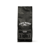Bag of Ethiopia Buku Sayisa coffee from Cafe Rider, highland heirloom varietal, Grade 1, organic, grown in West Guji, Ethiopia.