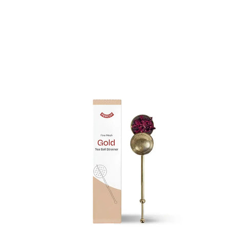 Elegant gold modern fine mesh tea infuser for precise and flavorful loose-leaf tea brewing.