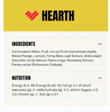 Ingredients and nutrition information card for a product with 'HEARTH' branding.