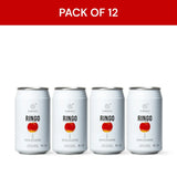 Pack of 12 Ringo Sparkling Water cans with Fuji apple flavor from Kimino, Aomori, Japan, on a white background.