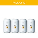 Pack of 12 Kimino Yuzu Sparkling Water cans featuring hand-picked yuzu and mountain spring water for a natural citrus refreshment.
