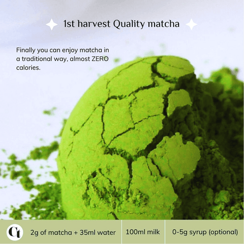 Matcha Starter Kit featuring 1st harvest quality matcha, traditional preparation with minimal calories.