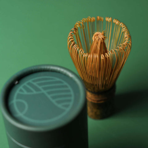 The Ceremonial Matcha Starter Bundle : Gold No.2 components including a bamboo chasen and matcha tin.