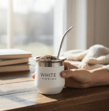 The Yerba Mate Kit featuring a White Prime cup with bombilla, perfect for enjoying yerba mate.