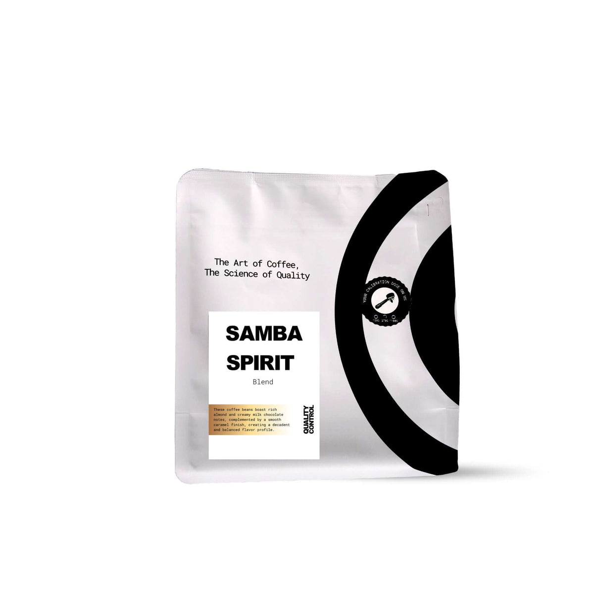 Coffee package labeled 'Samba Spirit' on a white background