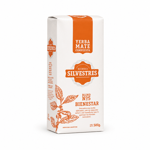 No. 5 Bienestar Yerba Mate with Chamomile, Mint & Anise organic yerba mate blend, 500g package