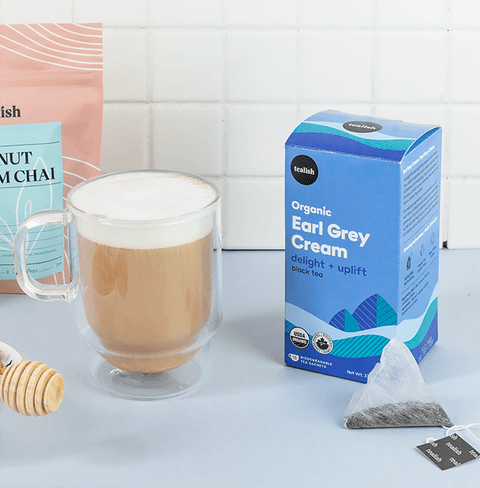 Organic Earl Grey Cream tea with black tea, bergamot, and creamy vanilla—uplifting and satisfying, perfect on its own or as a London Fog latte with steamed milk and honey.