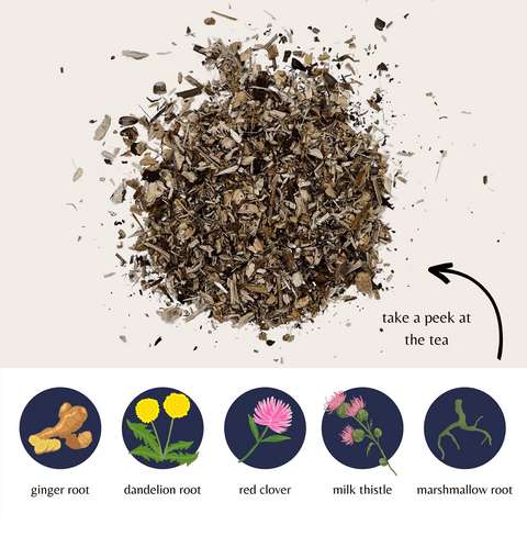 Liver Support Tea with 100% organic traditional herbs—designed to cleanse and balance your body, perfect for supporting liver health after overindulgence or as part of your wellness routine.