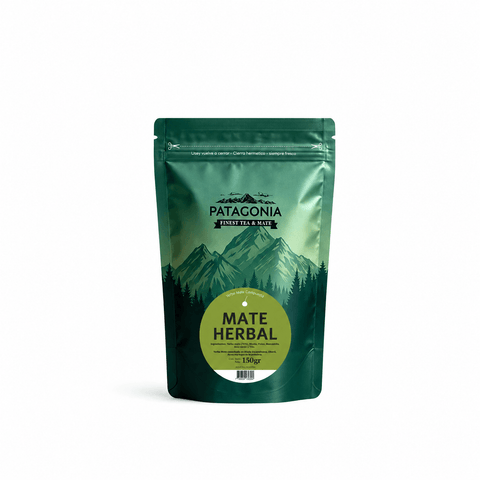Patagonia Mate Herbal Premium Yerba Mate pouch with herbal blend packaging and mountain design