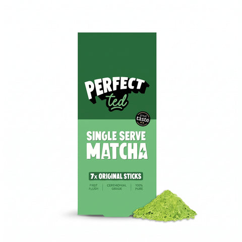 PerfectTed Single Serve Matcha Sticks box with 7 ceremonial grade matcha sticks