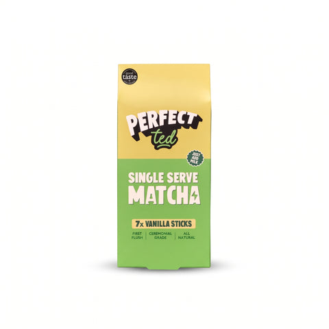 PerfectTed Vanilla Matcha Sticks box with 7 single-serve ceremonial grade matcha sachets