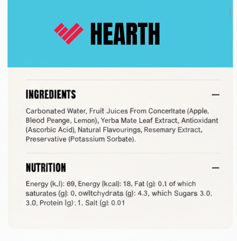 Ingredients and nutrition information for a product with Hearth branding.