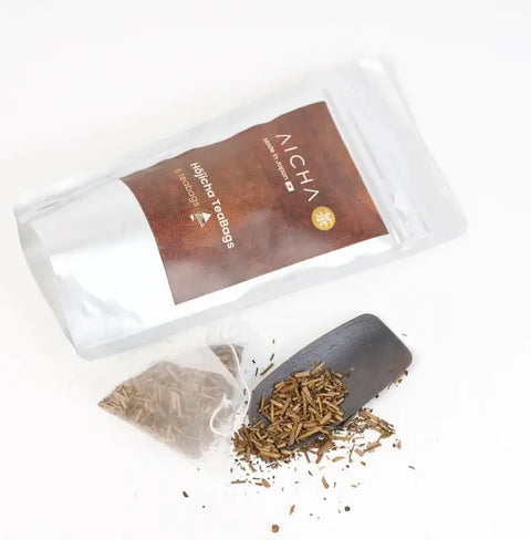 Hōjicha Tea Bags set of 6 roasted Japanese green tea bags in food-grade pouch