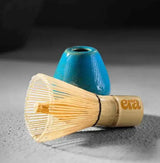 White Bamboo Chasen — Matcha Whisk and blue matcha bowl for a perfect tea experience.