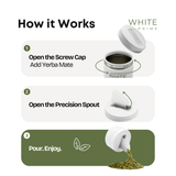 Yerba Mate Container 20 oz how it works with screw cap, precision spout, and easy pour
