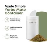 Yerba Mate Container 20 oz white stainless steel container with precision spout for clean pouring