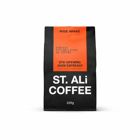 Wide Awake | Strong Espresso Blend coffee bag showcasing rich flavors and dark roast profile.